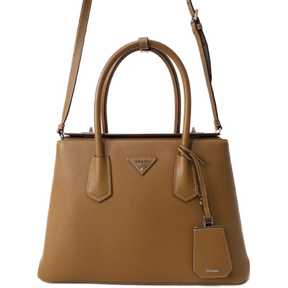 Prada Saffiano leather Double bag caramel brown